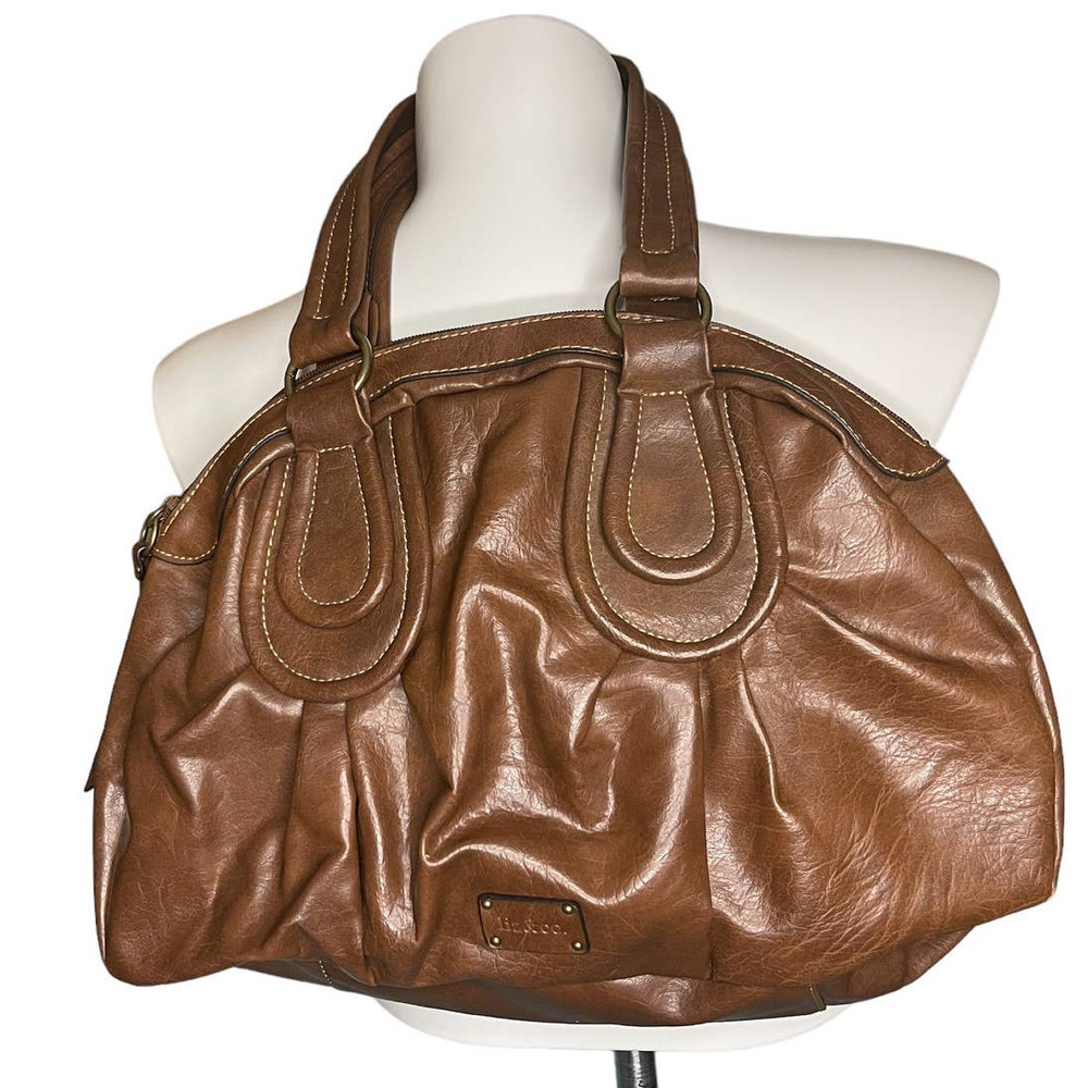 Liz & Co Women's Brown Satchel Handbag Faux Leather Slouchy Hobo‎ Zip Top Large